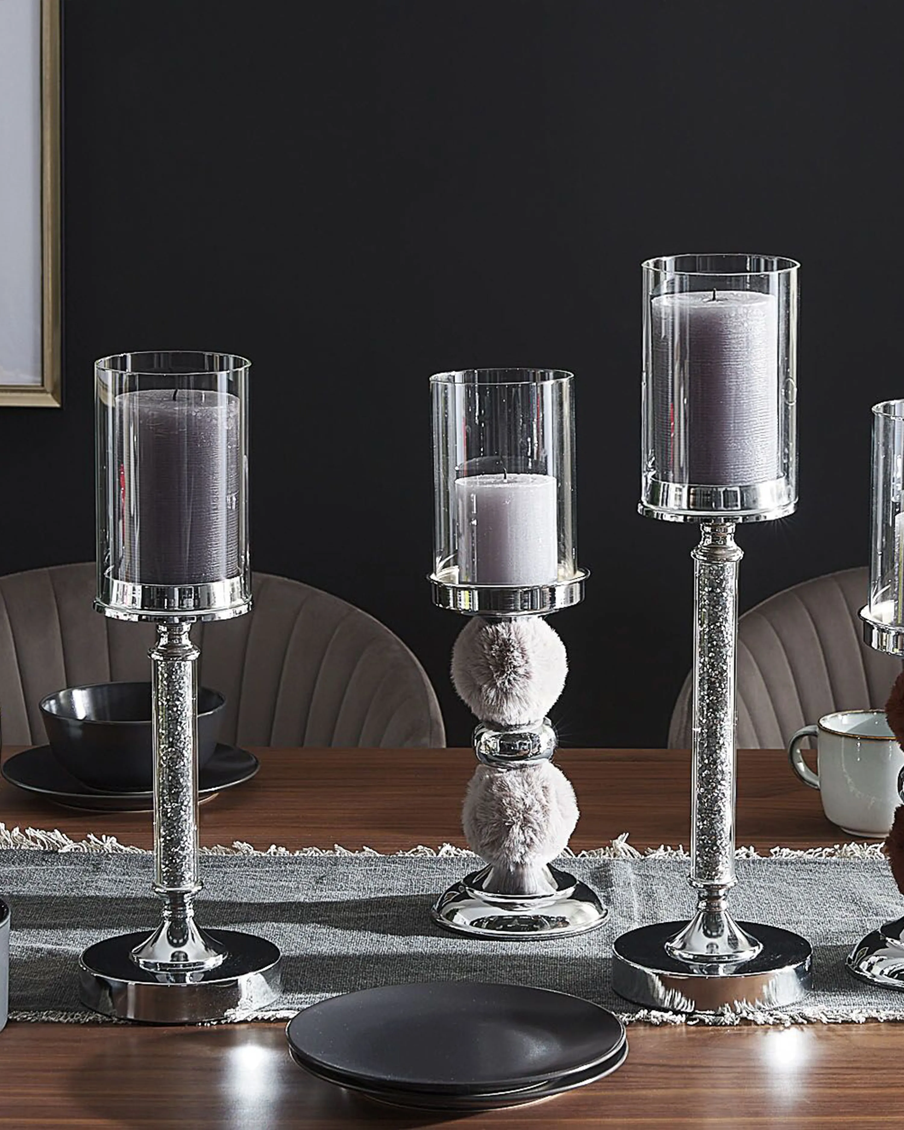 Kaarshouder ABBEVILLE Glas 48 cm Zilver
