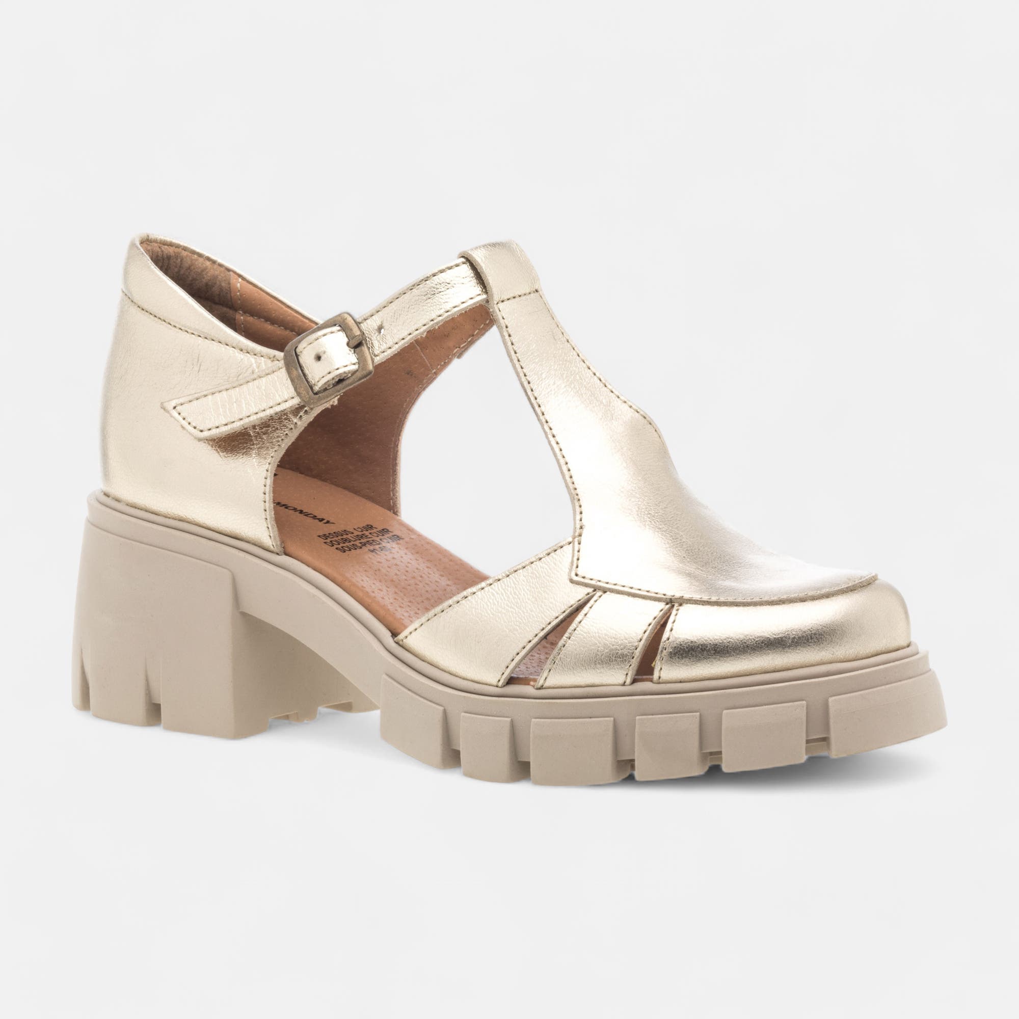 Mocassins à talon compensé Femme en cuir or