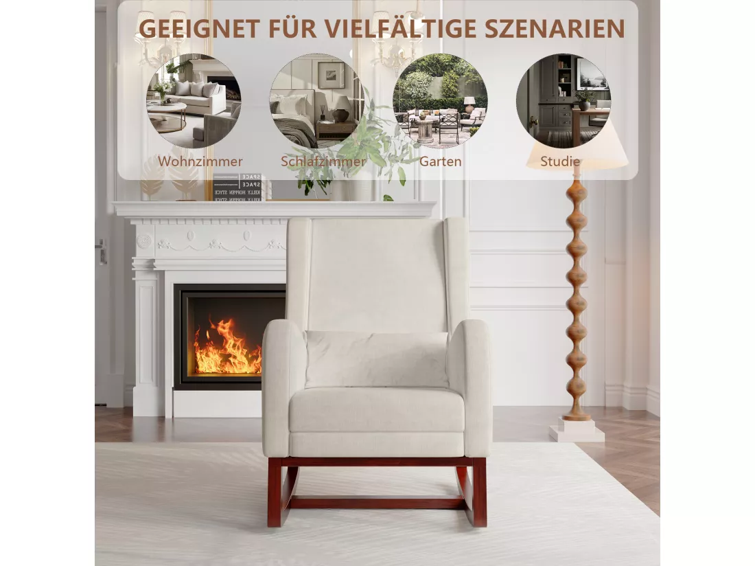 Fauteuil à Bascule avec Repose-Pieds, Fauteuil de Relaxation de Salon, Rocking Chair avec Aspect Velours, capacité de Charge jusqu'à 150 kg, pour Salon, Chambre, 64 x 67 x 99 cm (Beige)