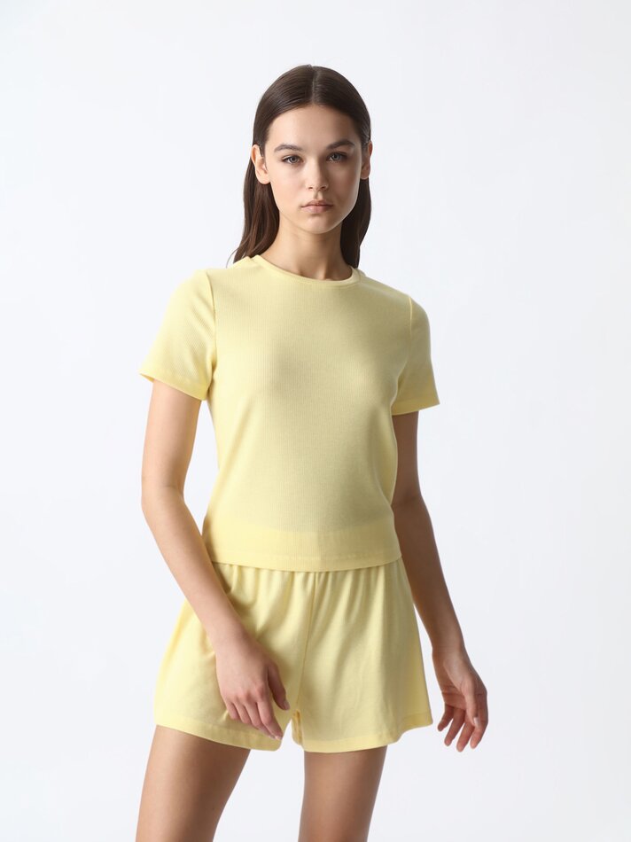Blusa de pijama canelada - Amarela