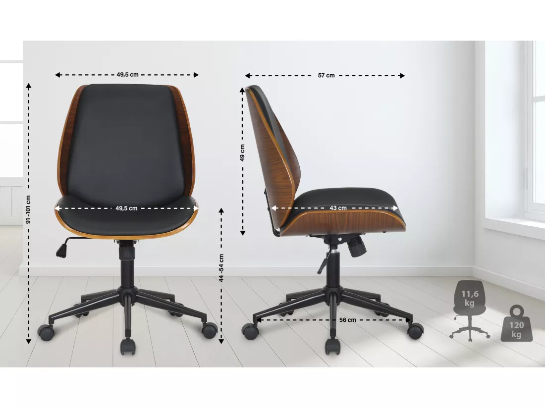Fauteuil de bureau Mitch - Noyer - Noir (pied noir)90.00