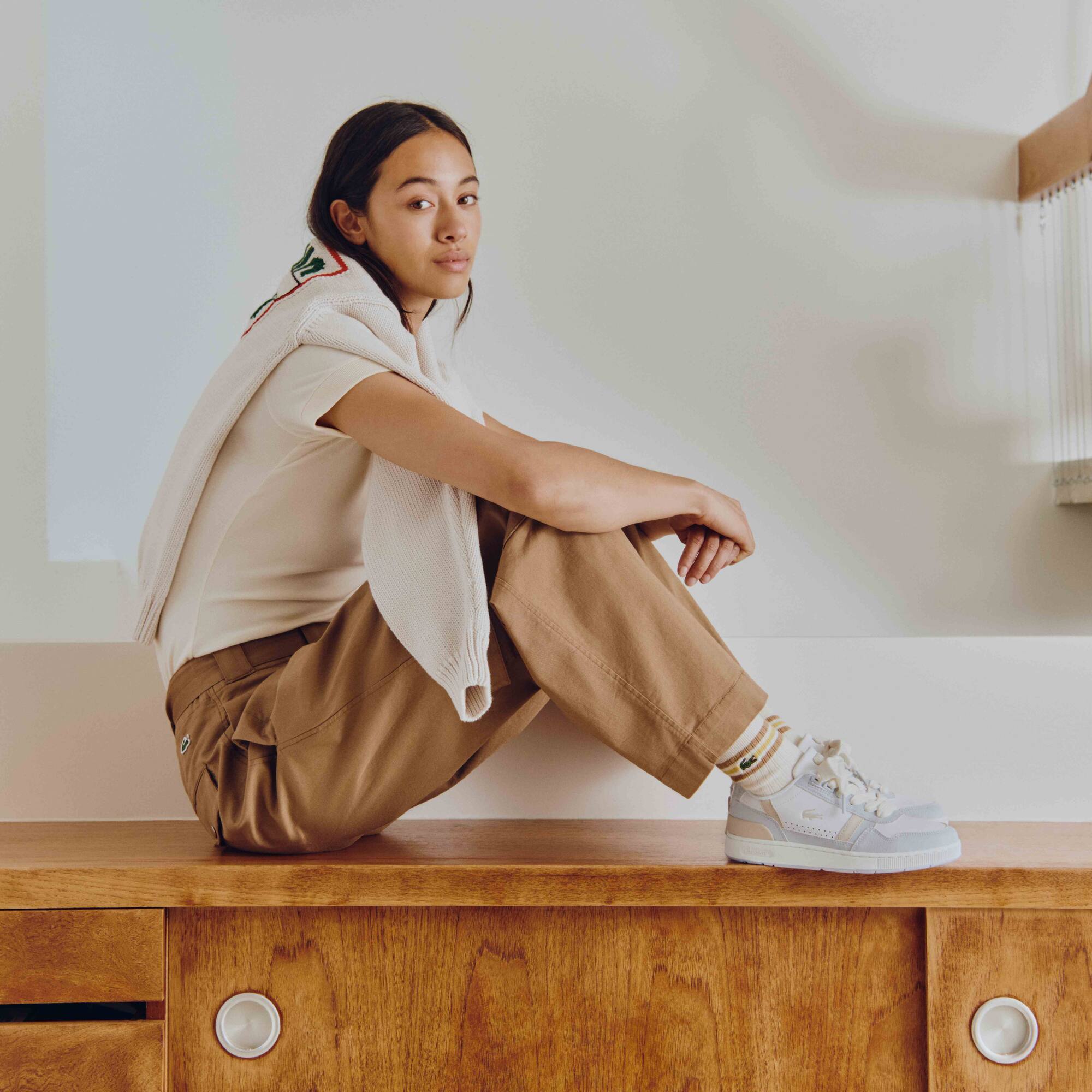 Sneakers T-Clip femme en cuir avec monogramme Sneakers - Blanc - Lacoste - Femme