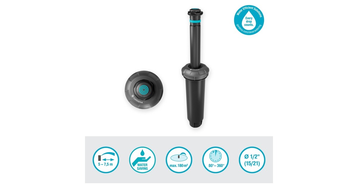 GARDENAPop-up Sprinkler MD180 sproeier  (Zwart/grijs, sproeiafstand tussen 5 m en 7,5 m)