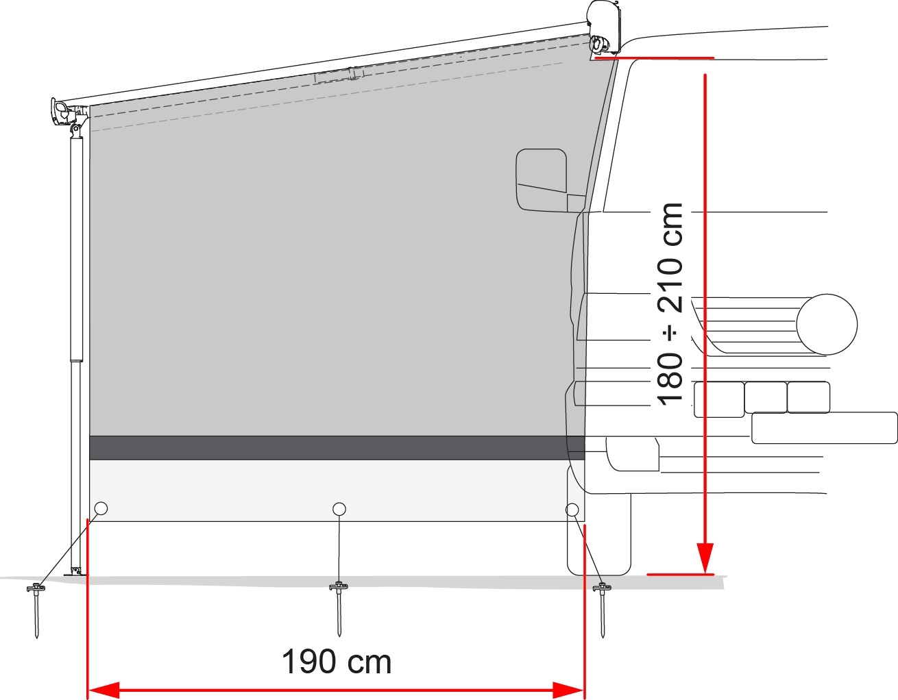 Fiamma Sun View Side Seitenwand für Fiamma F40 van/F43 van Markise mit Auszug 225 cm