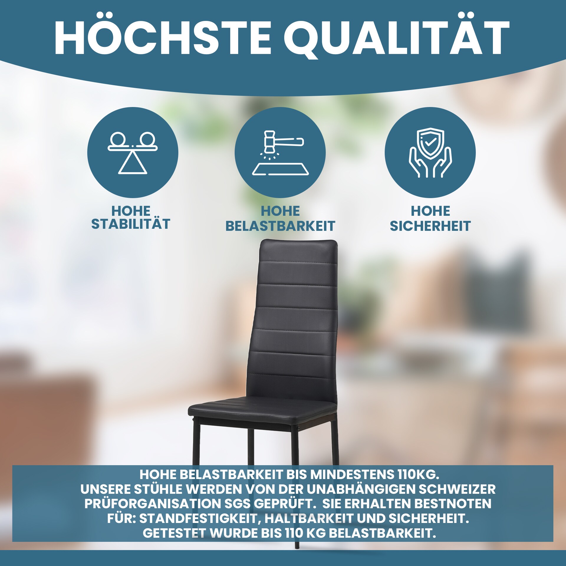 Albatros Esszimmerstühle MILANO 6er Set, Schwarz - Polsterstuhl mit Kunstleder-Bezug, Modernes Stilvolles Design am Esstisch - Küchenstuhl Stuhl Esszimmer mit hoher Belastbarkeit bis 110kg