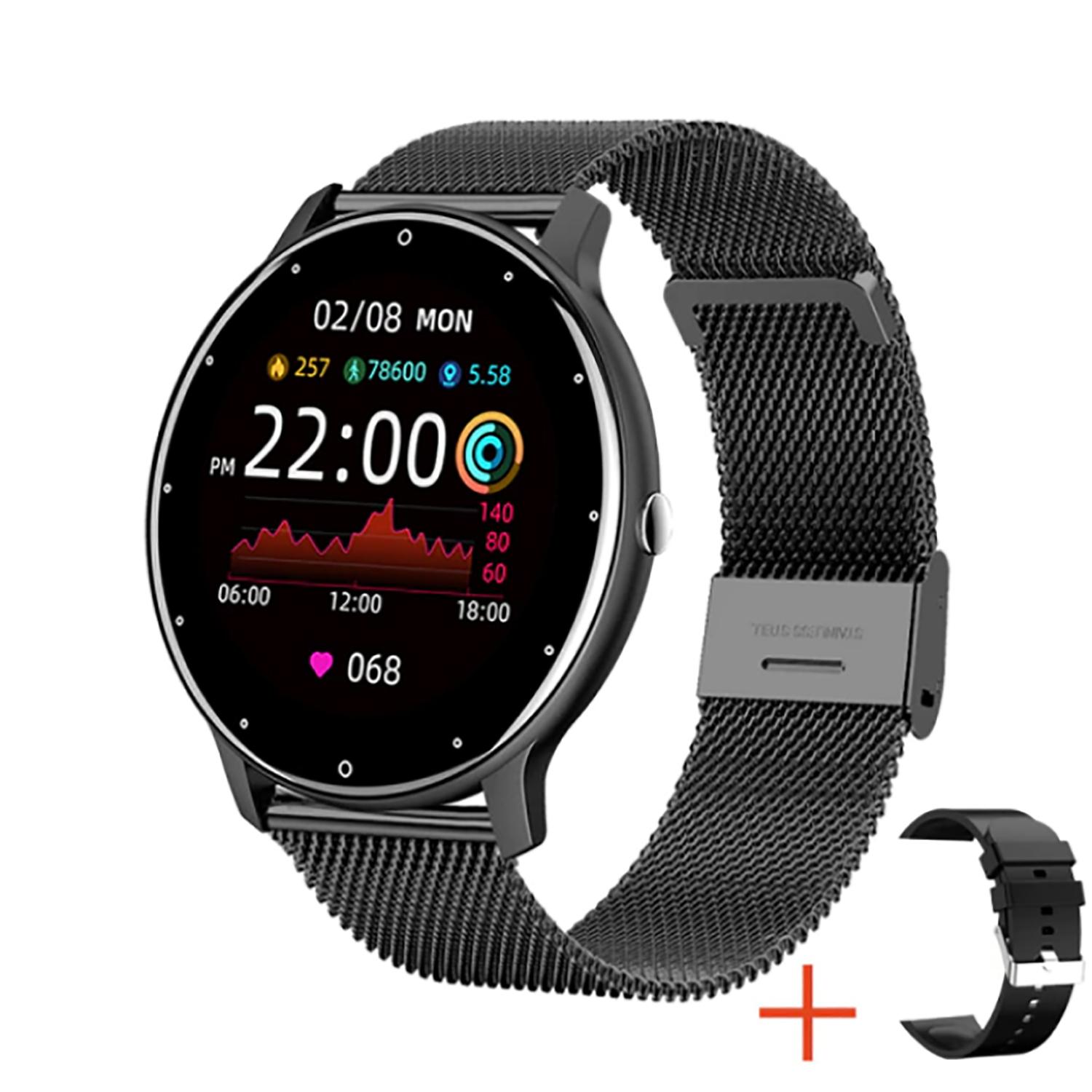 TPFNet Smart Watch / Fitness Tracker IP67 - Milanaise Armband + Silikon Armband - Android & IOS - Blau