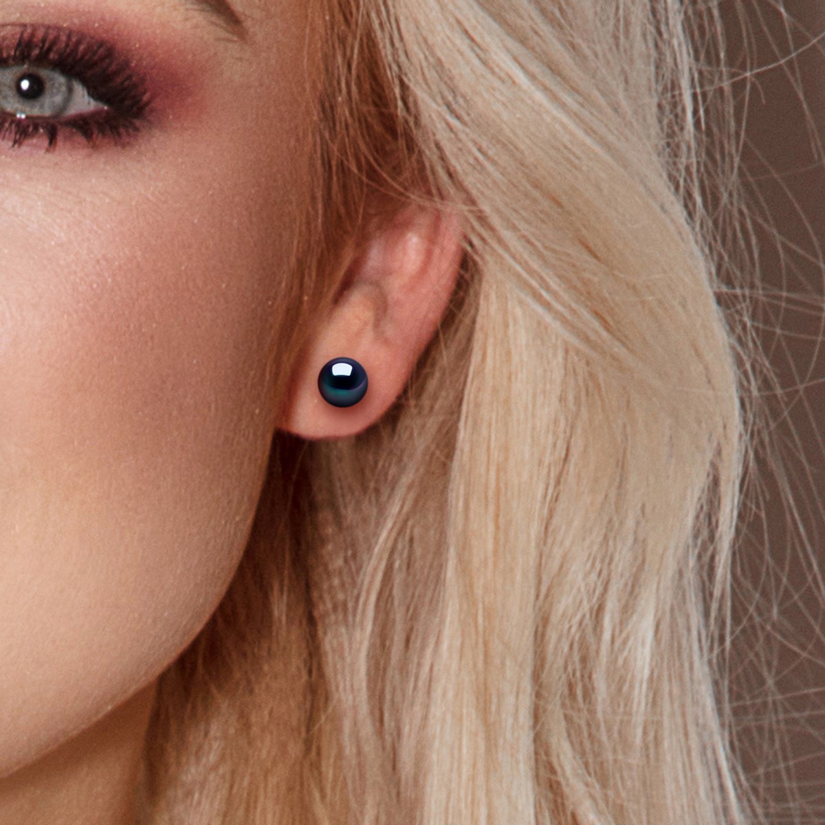 Clous d'Oreilles Perles de Culture d'Eau Douce 8-9 mm Noires Or Blanc