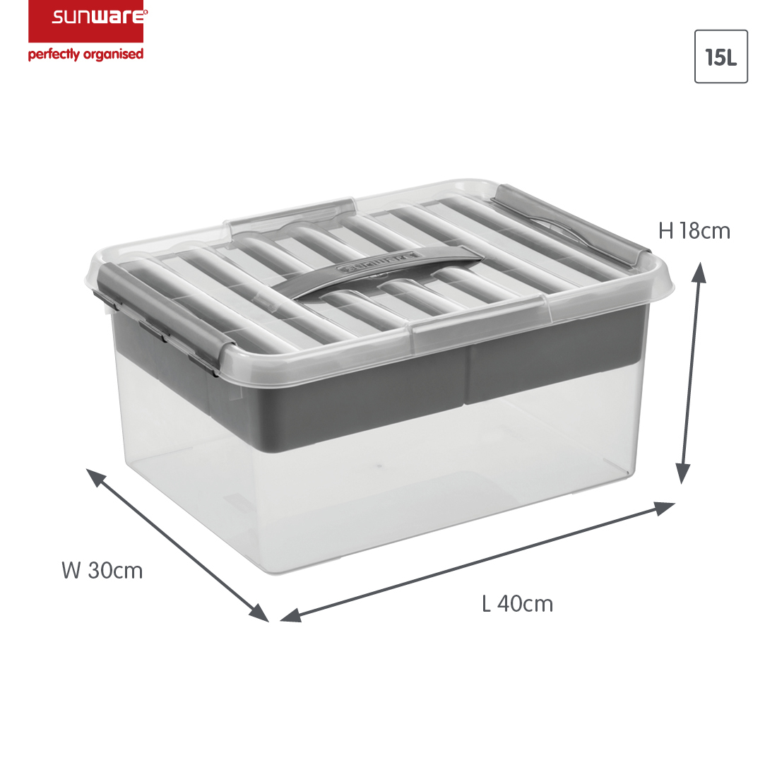 Sunware Q-line 15 liter set van 6 opbergboxen met inzet - Grey