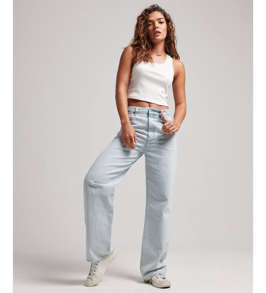 Calça jeans Superdry de algodão orgânico com pernas largas, azul.