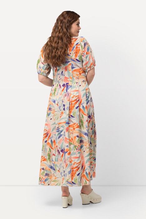 Kleid, Leinenmix, Knopfleiste, Rundhals, Halbarm