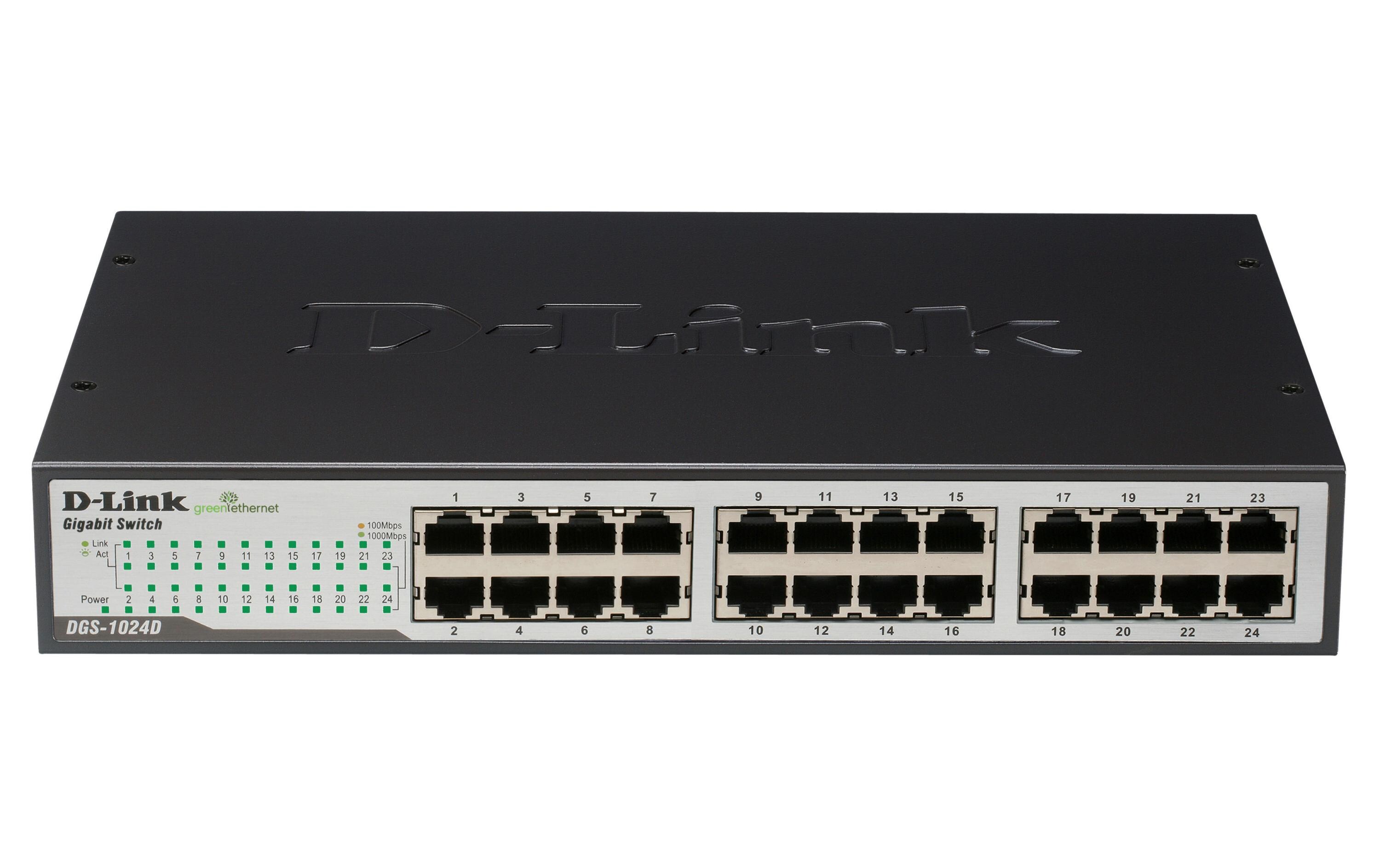Switch DGS-1024D 24 Port<br>24-Port Gigabit Switch RJ-45, Auto Uplink - Desktop