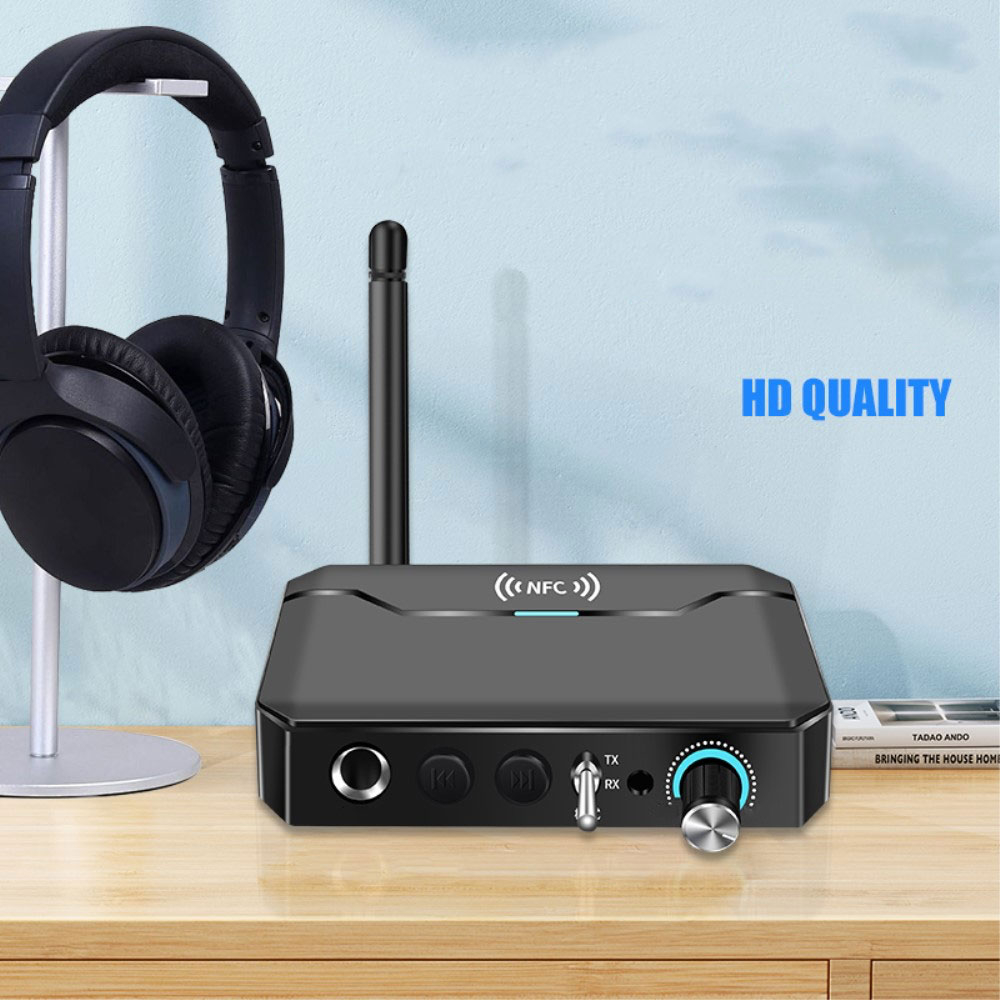 2in1 NFC Bluetooth 5.3 HD Audio Transmitter / Receiver mit Fernbedienung   3.5mm Klinke / Cinch / Micro SD / USB A Anschluss - Schwarz