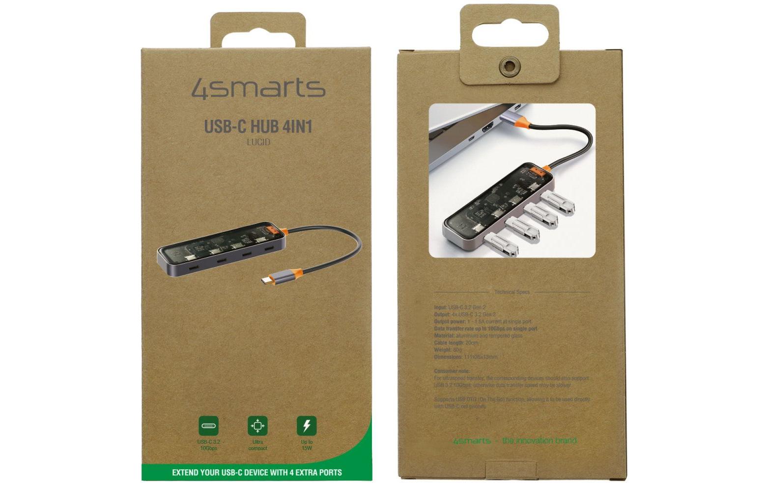 USB-Hub 4 in 1 Lucid HubKompakter USB-C-Hub für Notebooks und Mobilgeräte