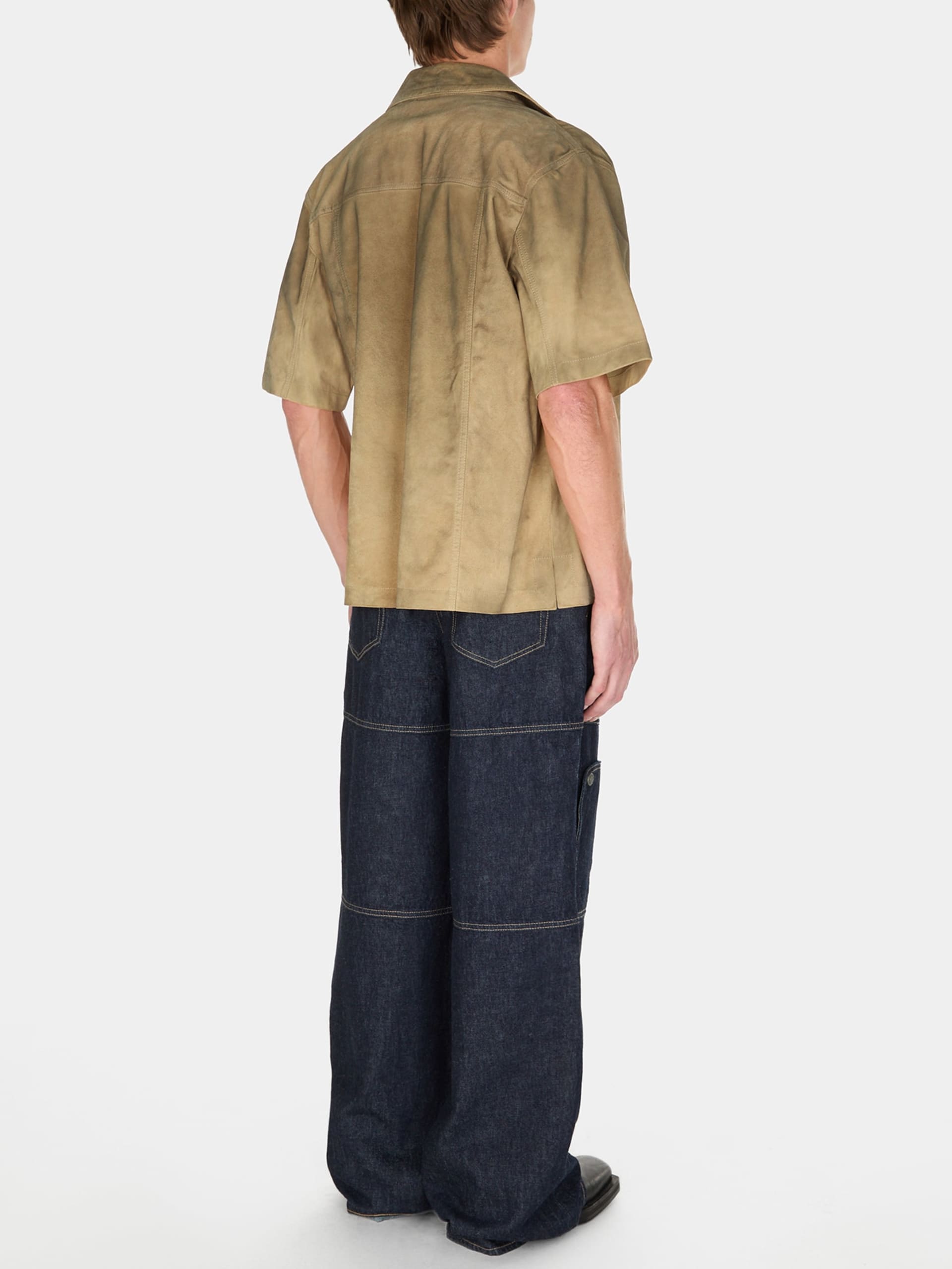 calça utilitária de brim lavado