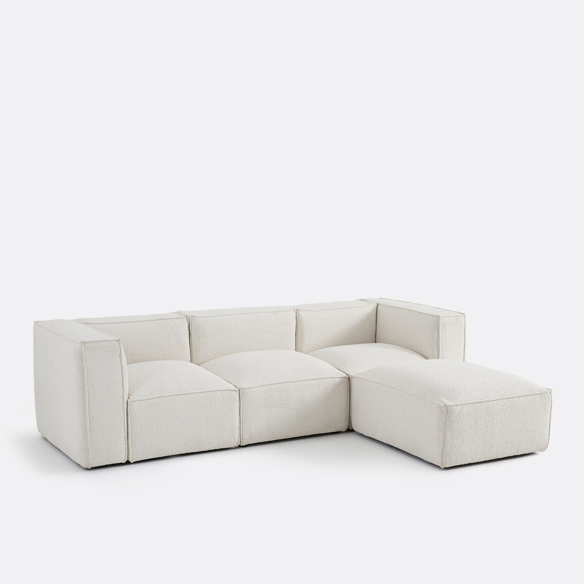 LA REDOUTE INTERIEURS<br>Sofá modular de 3 lugares e pufe, bouclette Seven