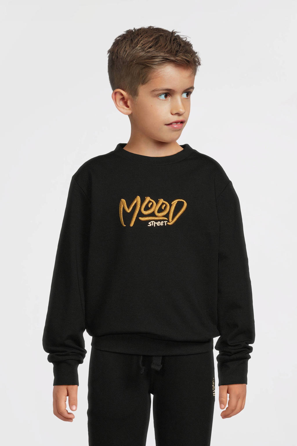 Moodstreet gebreide sweater Sev met printopdruk zwart