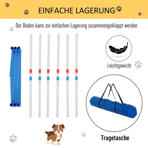 Hundeslalåmstaver Agilitytrening For Kjæledyr Hundetreningssett Inkludert 600D Veske Polyester Plast Hvit + Blå 305 X 60 X 94 Cm