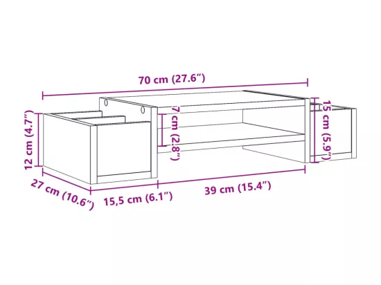 Support de moniteur et rangement chêne sonoma bois d'ingénierie
