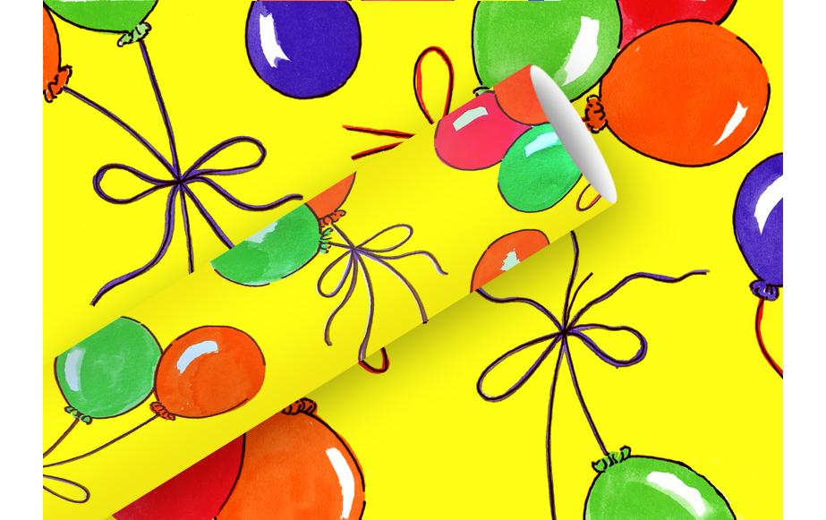 Geschenkpapier Luftballons 2 m x 70 cm, GelbPapierrolle zum Einpacken von Geschenken