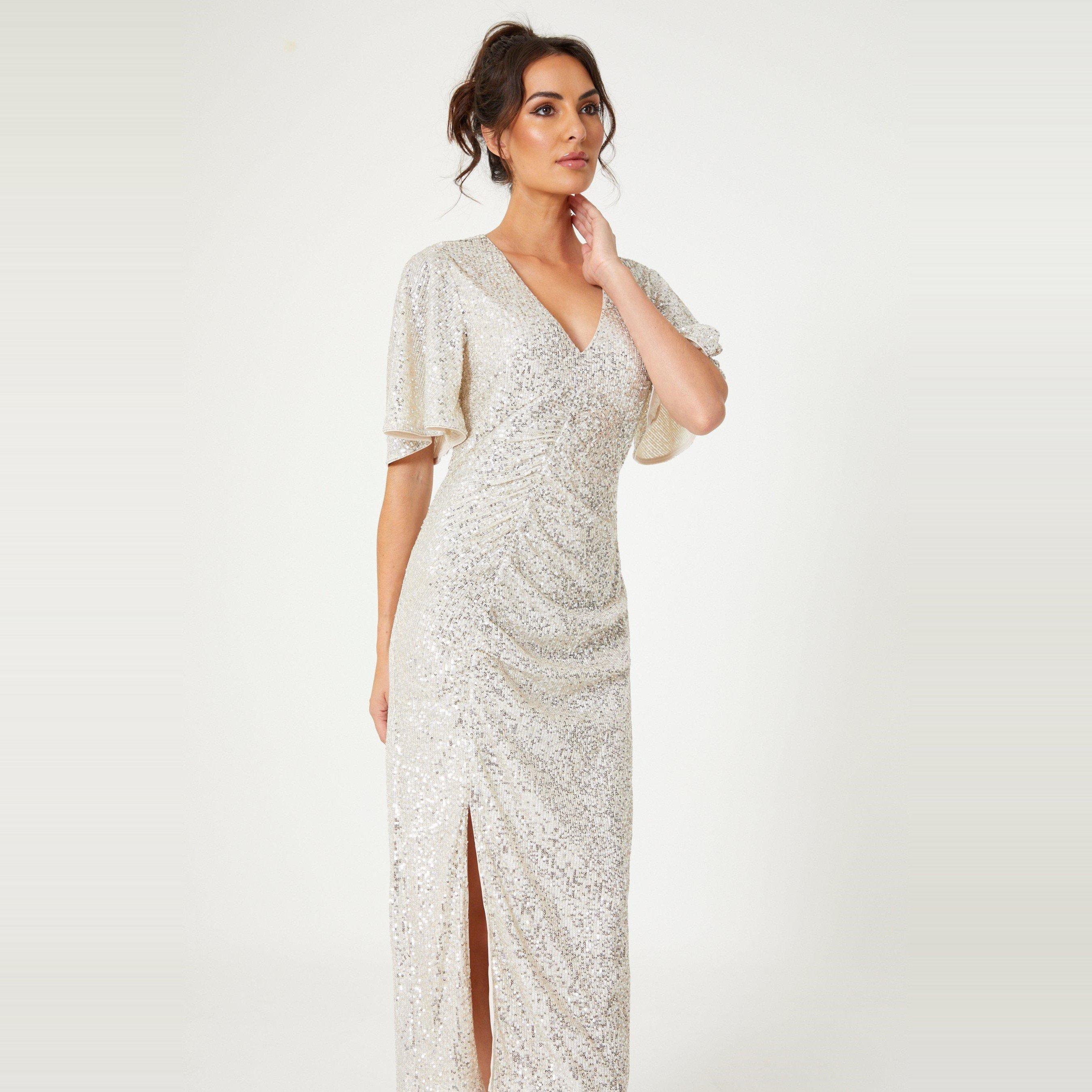 Be You Sequin Sequin V Neck Midi Dress