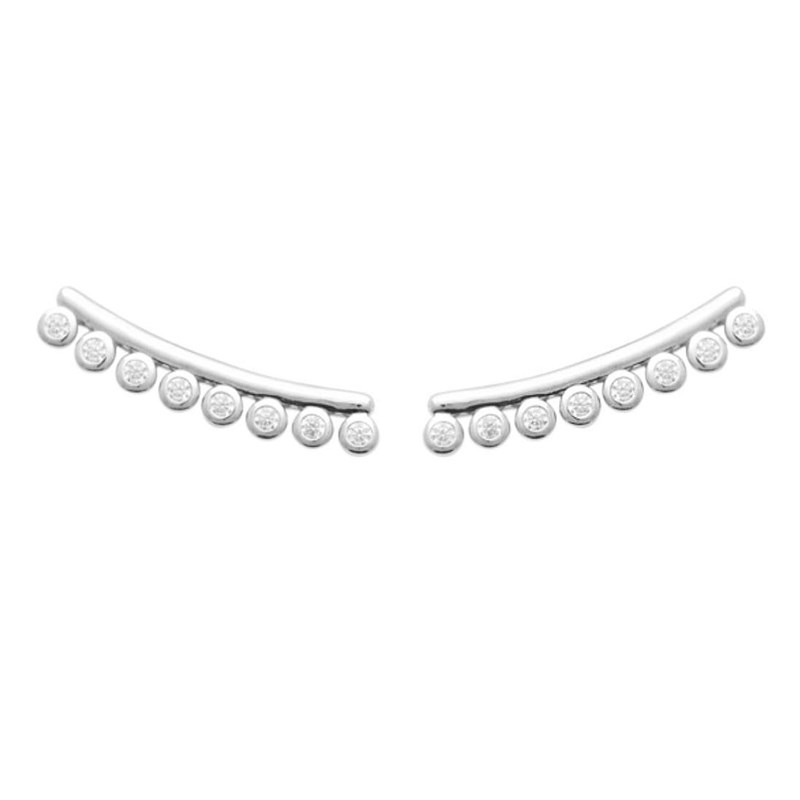 Boucles d'oreilles grimpantes contour de lobe serti d'oxydes de zirconium ronds Argent 925 Rhodié