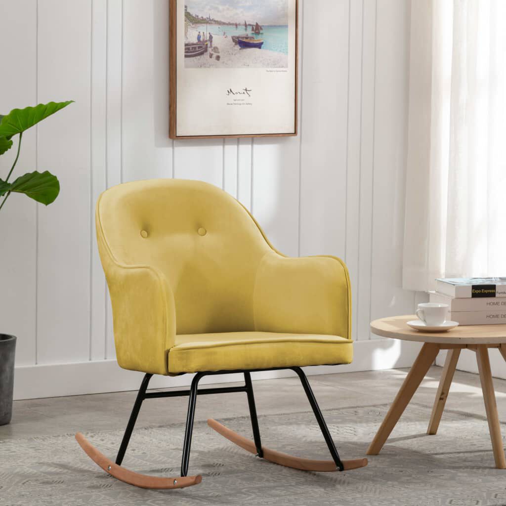 vidaXL Schommelstoel, mosterdgeel, bekleed met fluweel