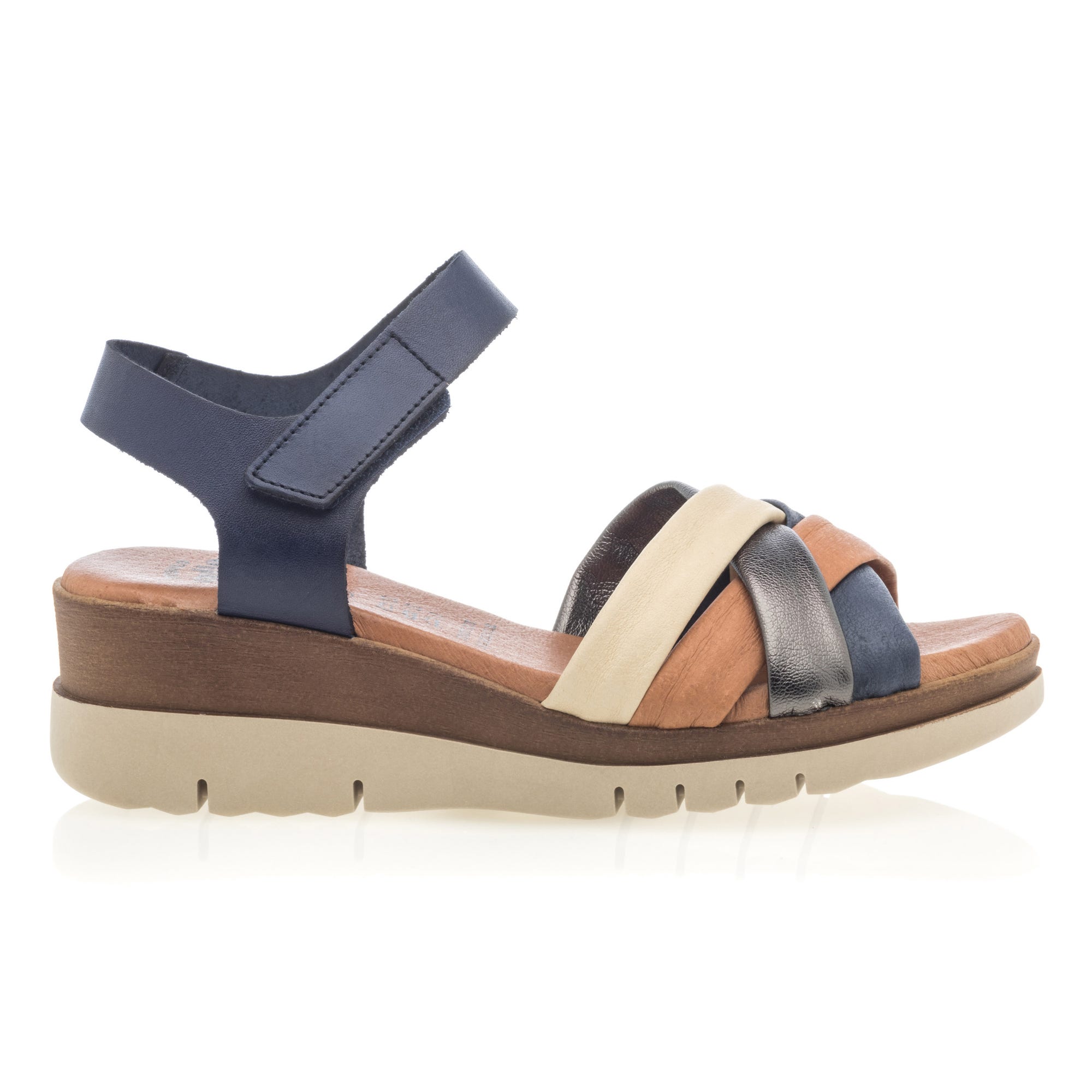 Sandales à talon compensé Femme en cuir bleu