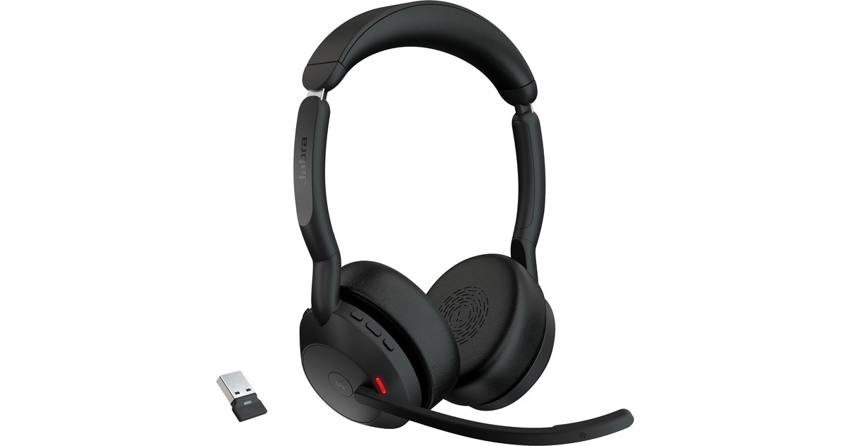 JabraEvolve2 55, Incl. oplaadstandaard on-ear headset  (Zwart, Stereo, Microsoft Teams, USB-A, Link380a)