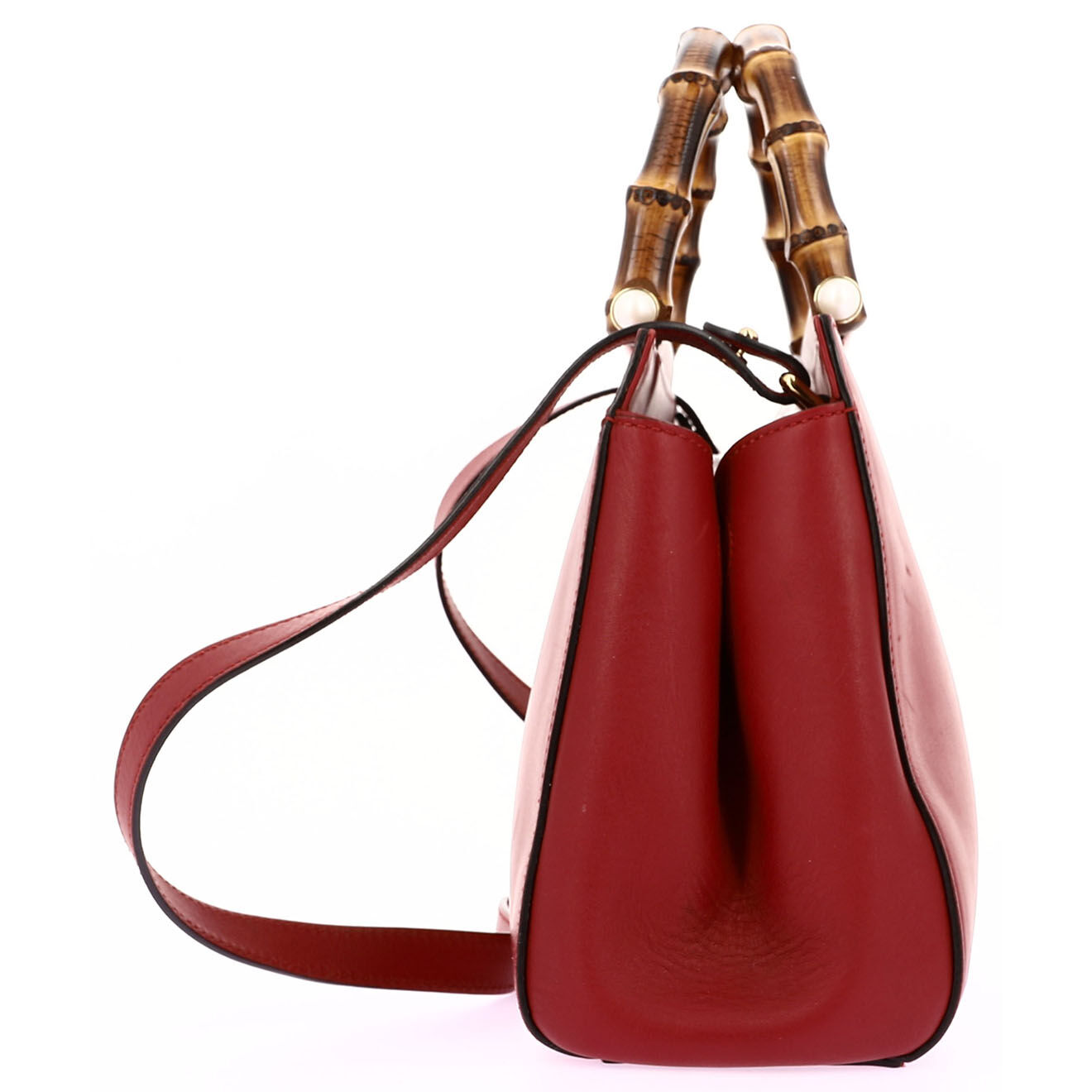 Gucci Sac bandoulière en Cuir Bamboo rouge - Parfait état - Longueur 28 cm