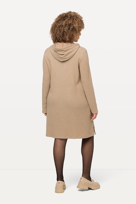 Sweat-Midikleid, Waffelstruktur, Glitter, Kapuze, Langarm