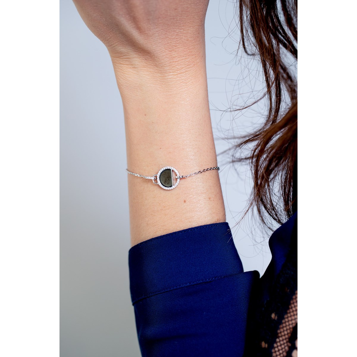 Bracelet souple en Argent avec oxyde de zirconium blanc