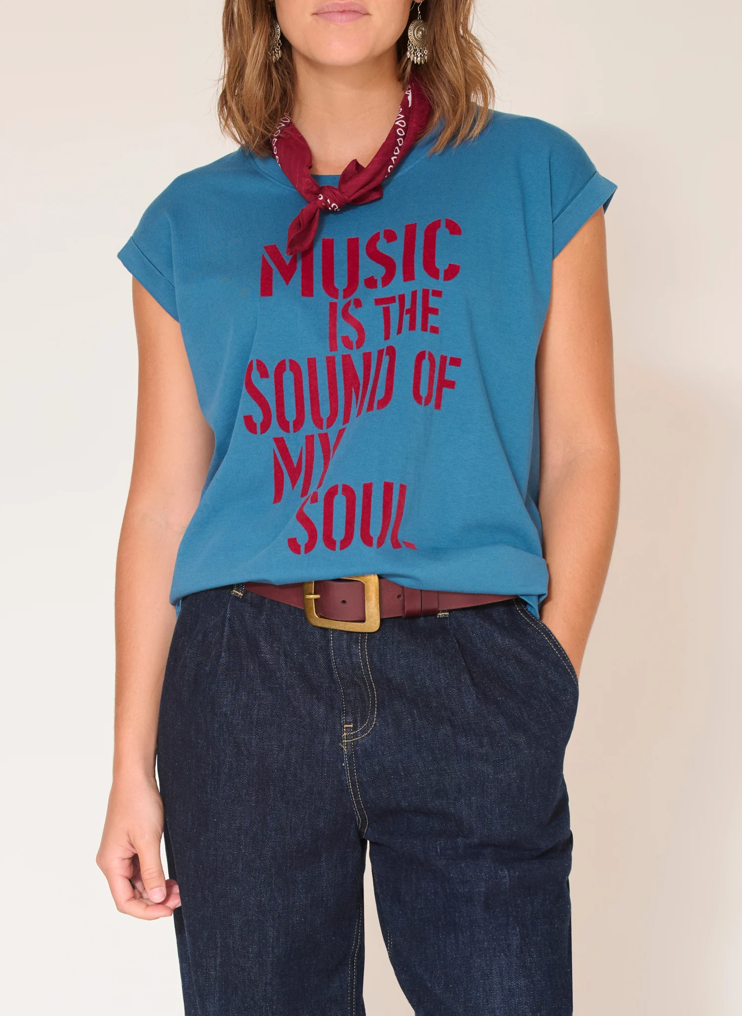 TENCIL - Tee-shirt col rond sérigraphié en coton | Bleu