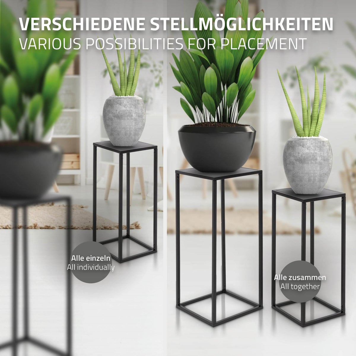 ML-Design Bloemenstandaards, Set van 2, Zwart, 20x60x20/30x70x30 cm, Moderne Bloempotstandaards, Weerbestendige en Robuuste Metalen Plantenstandaards, 2-delige Bloempothouder, Bloemenkruk, Bloempotdecoratie
