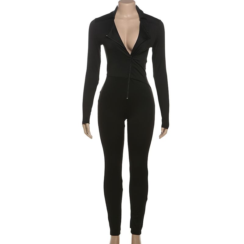 HERMITAKH - Skinny jumpsuit met lange mouwen, kraag en ritssluiting