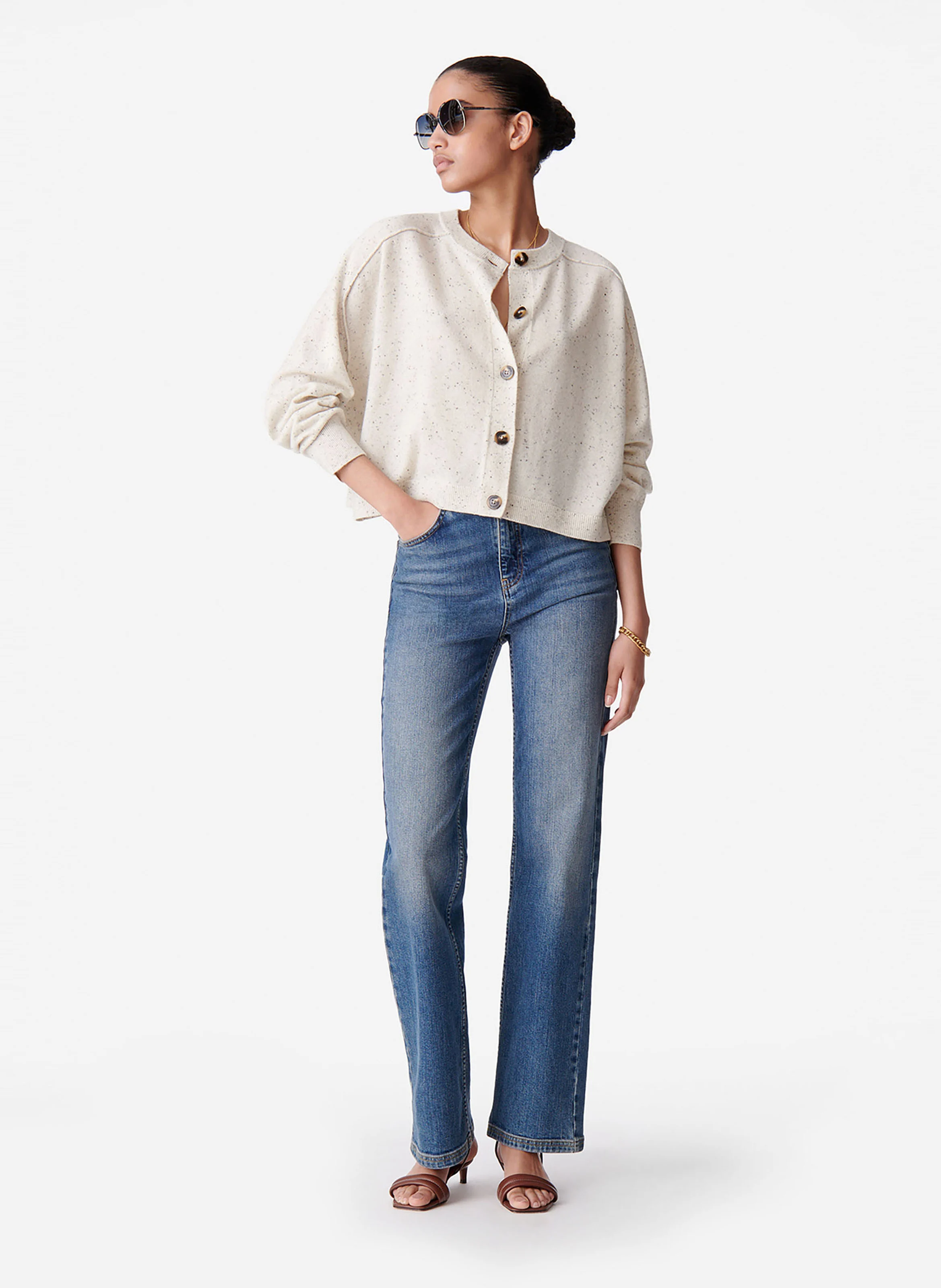 DOUVE - Cardigan col rond ample en laine | Blanc