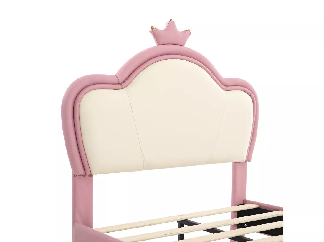 Lit enfant 90x200cm en similicuir - design unique - Rose & Blanc