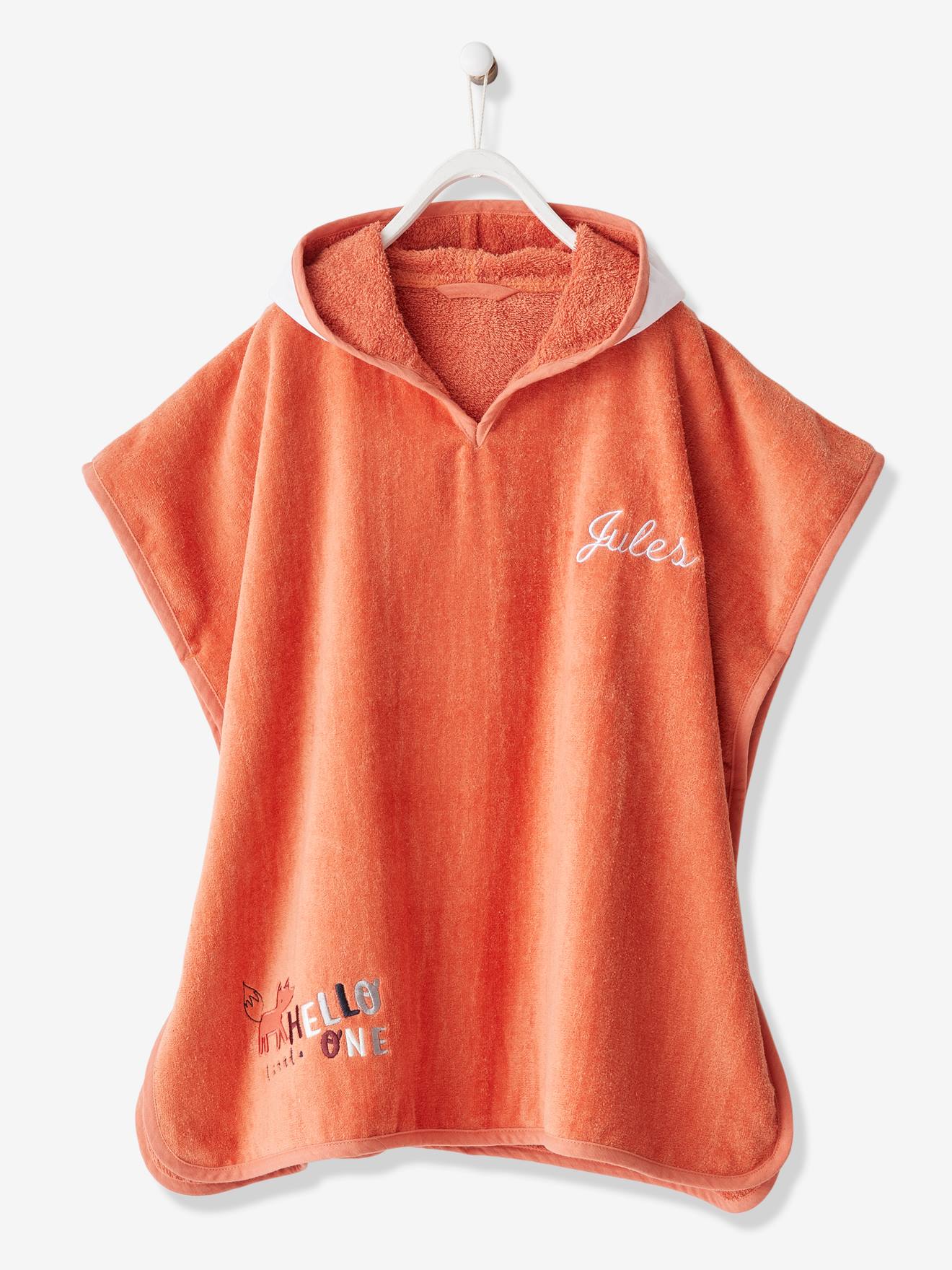 Poncho de banho personalizável, raposa laranja tamanho médio, liso com estampas.