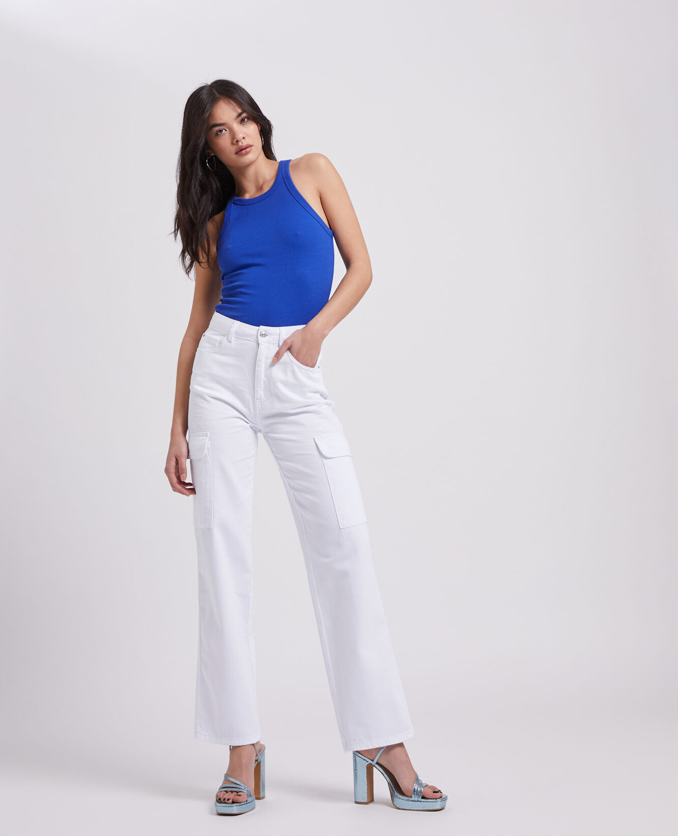 Jean cargo droit - Blanc
