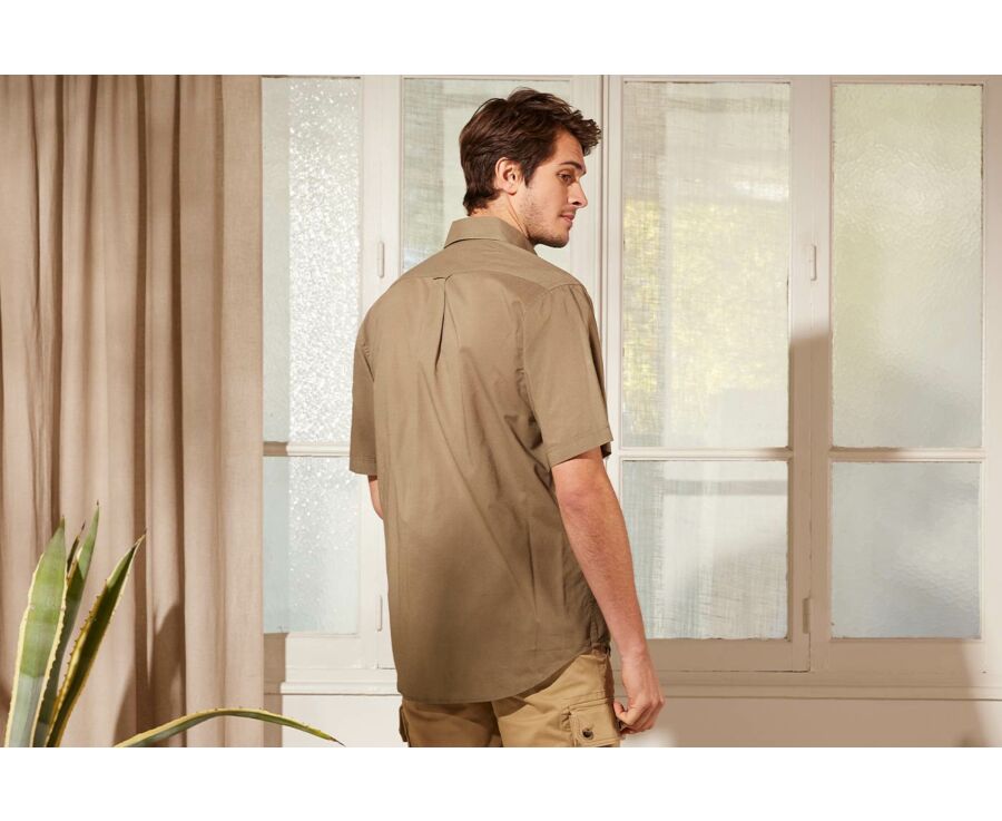 Chemise coton et lin taupe - Poche poitrine - COLTEN MC