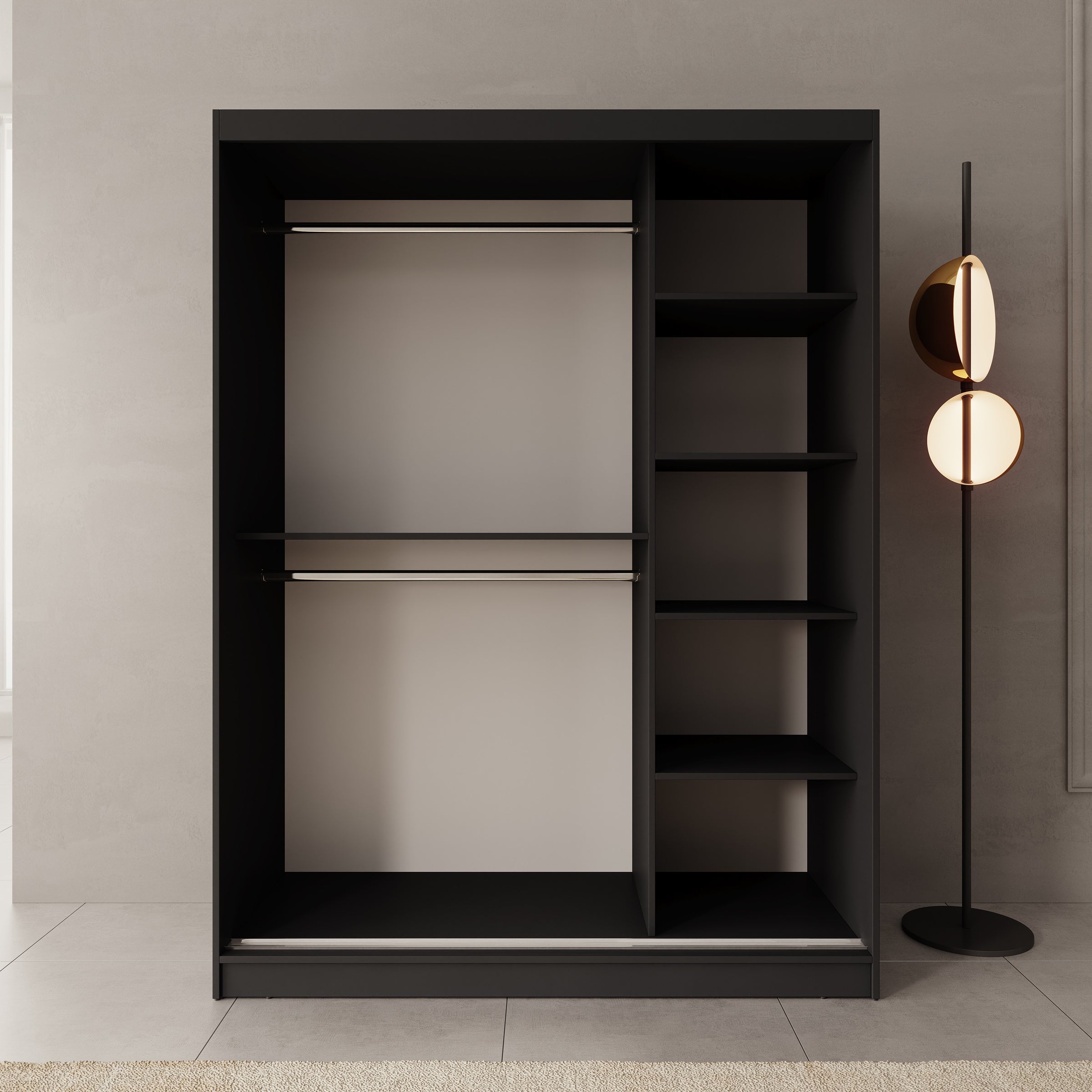 Moyo - Kledingkast met 2 schuifdeuren - Zwart - 150x62x200 cm