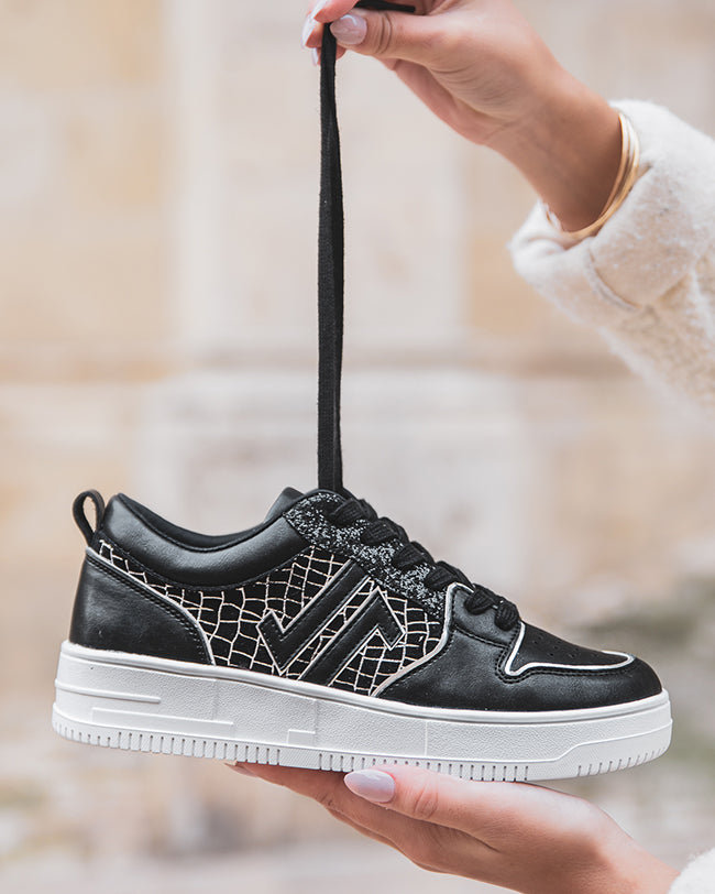 Basket femme noire à lacets - CL68 BLACK