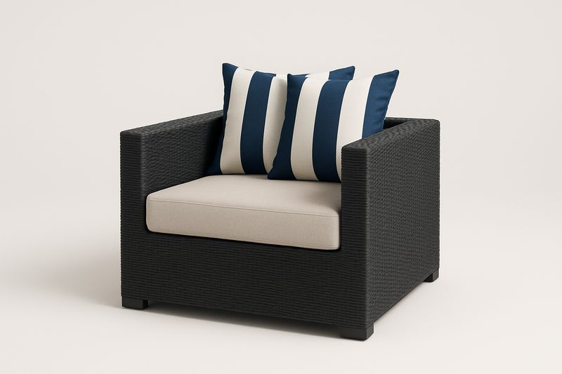Garten-Sessel aus PE-Rattan mit Polyesterkissen, Schwarz 75x75x70 cm(LxBxH)