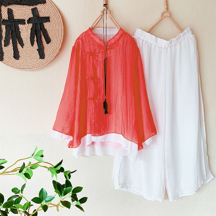 CosmoCorner - Traditioneel Chinees topje met lange mouwen / Broek met wijde pijpen