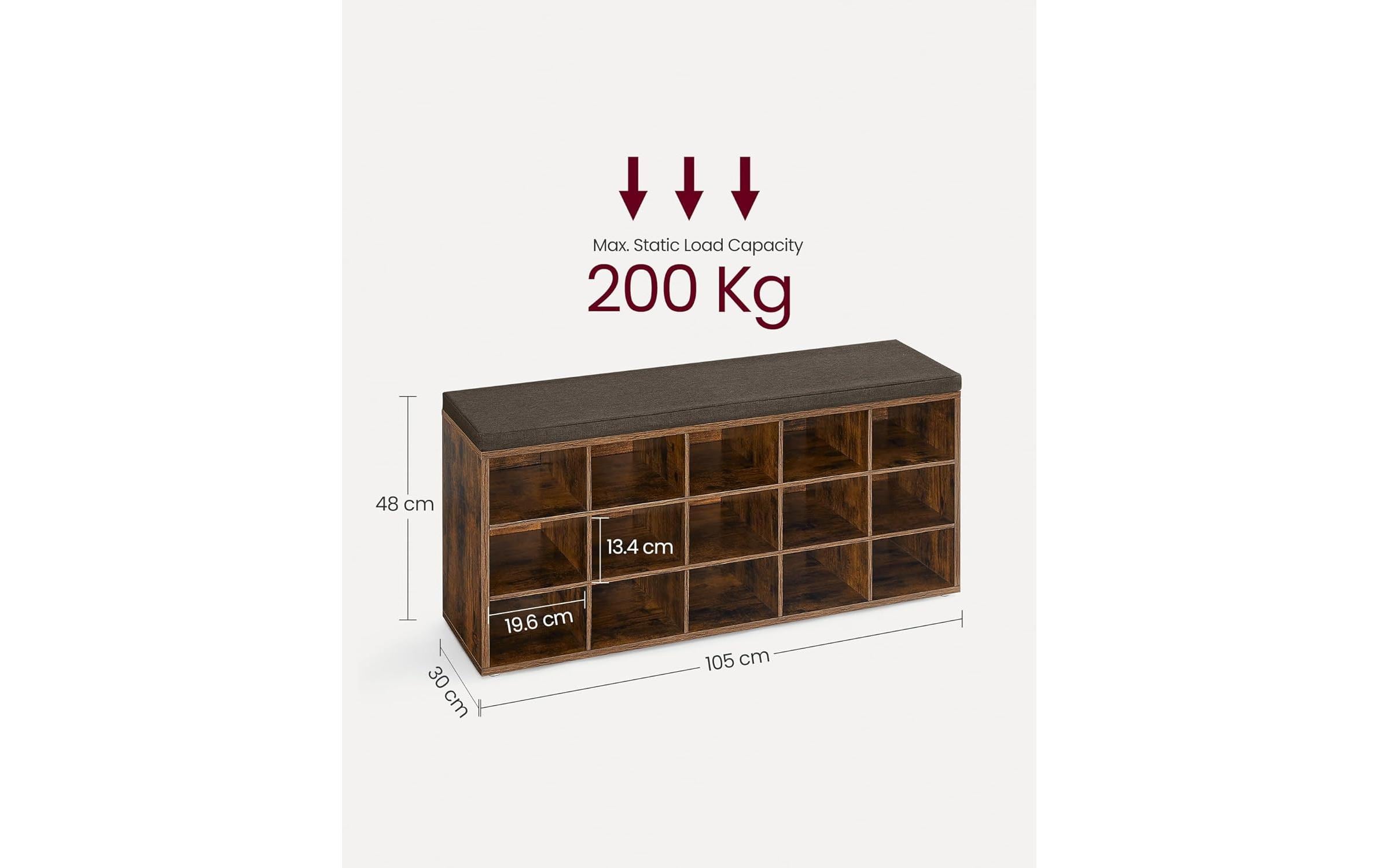 Schuhschrank Industrial 105 x 48 cm, Braun<br>Schuhregal mit Sitzfläche