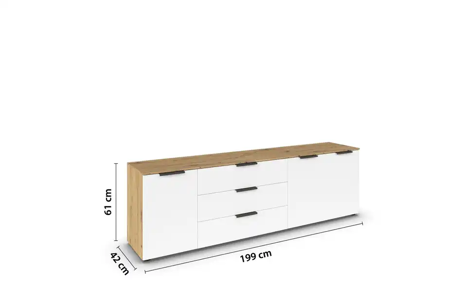 Sideboard Weiß, Eiche Artisan (Nachbildung) Front: Dekor, Oberboden: Dekor Weiß, Eiche Artisan (Nachbildung) Graphit