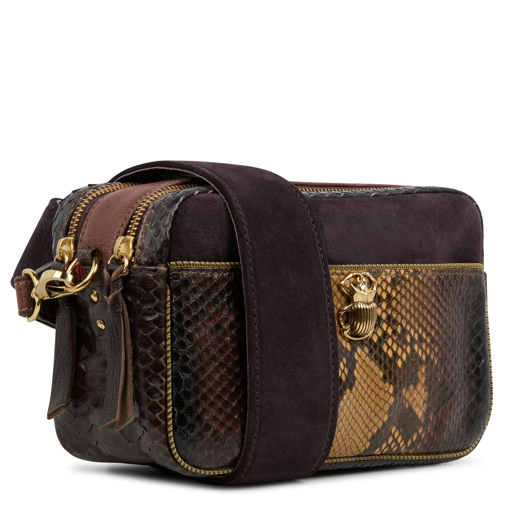 LILY - Sac bandoulière en cuir de python| Marron