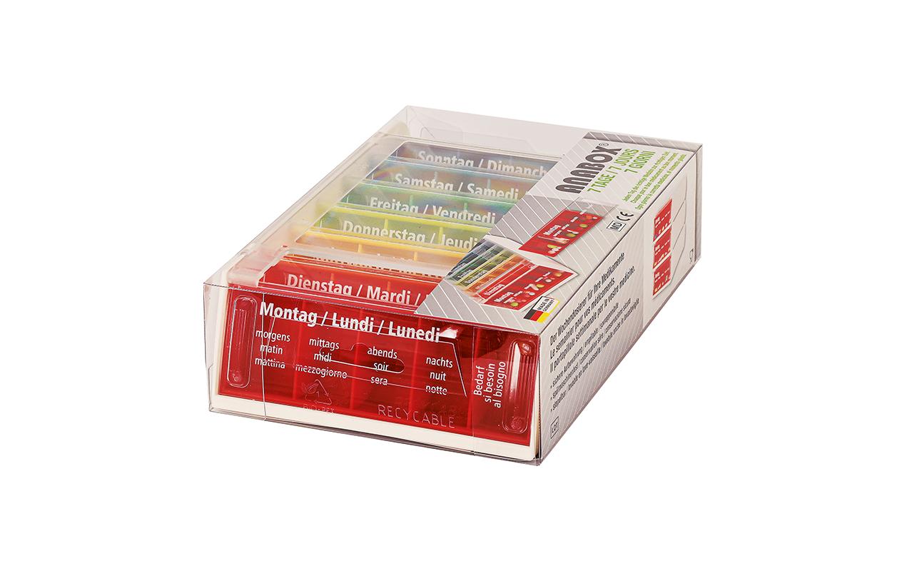 Wochenpillenspender Medidispenser 7 Tage 5 Fächer DE/FR/ITMedikamentenbox mit 7 x 5 Fächer
