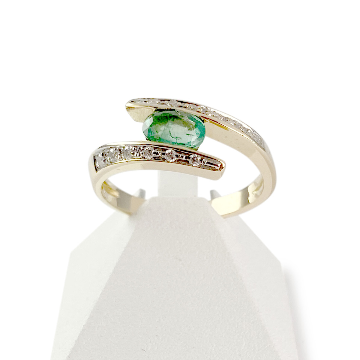 Bague d'occasion or 750 jaune diamants émeraude