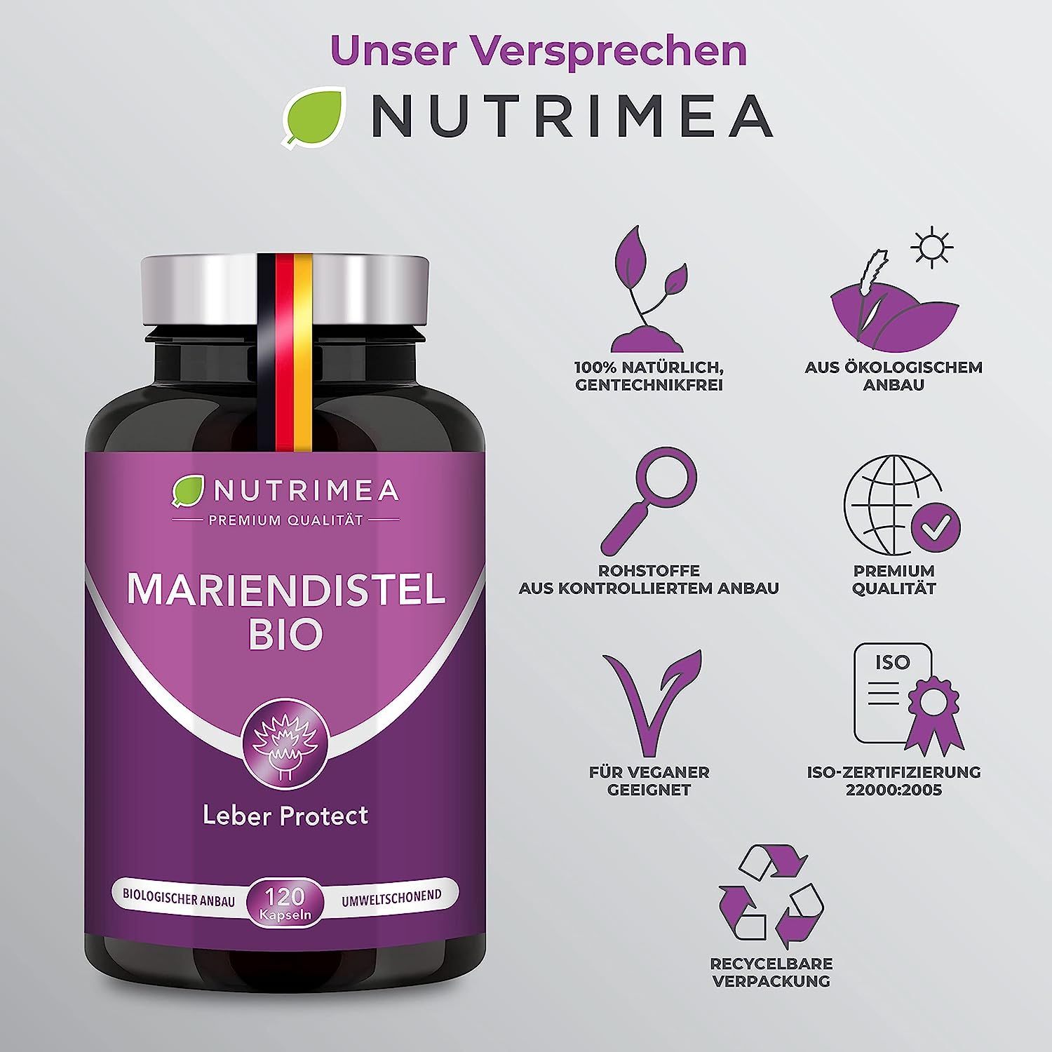 Nutrimea DETOX Mariendistel BIO | Natürlich Leber & Körper entgiften | Reines Mariendistel-Extrakt