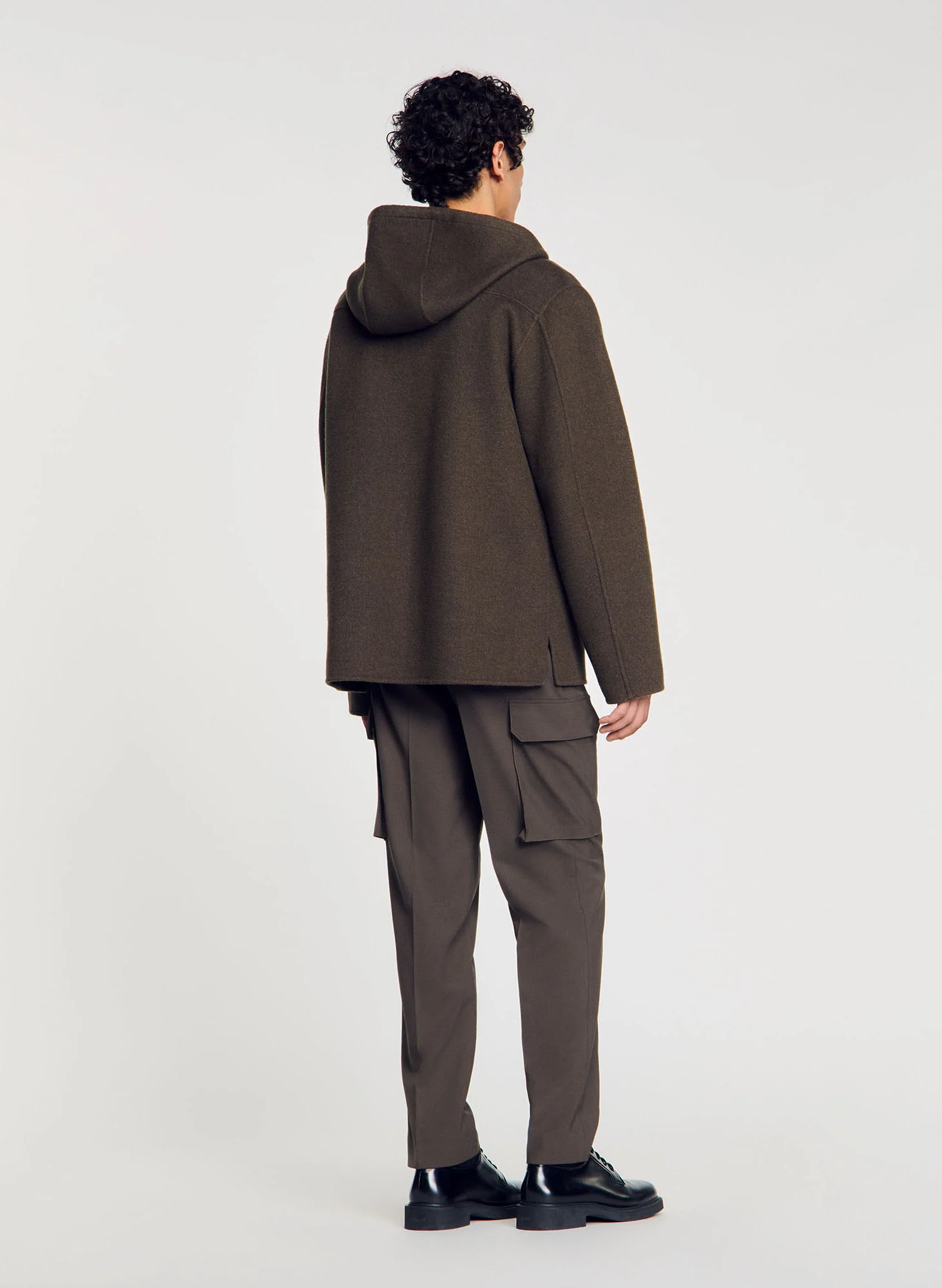 Manteau court à capuche en laine mélangée | Kaki